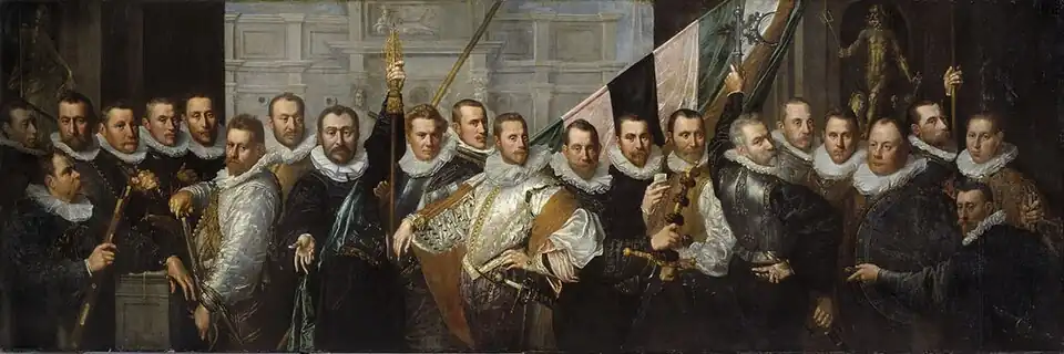 Pieter Isaacsz, Compagnie d'arquebusiers du capitaine Jacob Hoynck et du lieutenant Wijbrand Appelman, 1596, Amsterdam Museum.