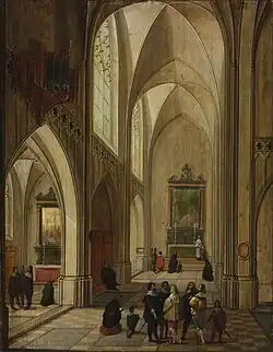 Intérieur d'une église gothique en lumière du jour