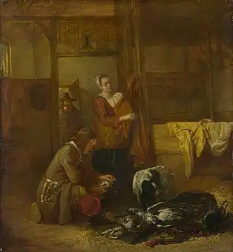 Un homme avec des oiseaux morts dans une étable, v. 1655.