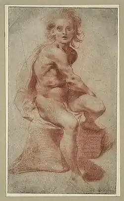 Pietro Faccini, Académie d'homme (seconde moitié du XVIIe&nbsp;siècle), sanguine et traces de rehauts de pierre blanche.