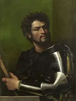 Sebastiano del Piombo (v. 1485–1547), vers 1515. Portrait d'homme en armure, 87&nbsp;×&nbsp;66&nbsp;cm. Wadsworth Atheneum.