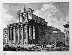 Le temple au XVIIIe&nbsp;siècle sur une gravure du Piranèse.