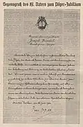 Lettre de félicitations envoyée par Pie XII avec sa bénédiction pour le centenaire du magazine