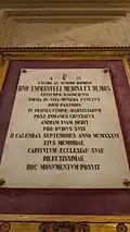 Plaque mémorielle installée dans la cathédrale de Guadix.