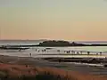 Le Fort Bloqué et la plage à marée basse.