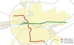 L'axe est-ouest, en vert sur cette carte.