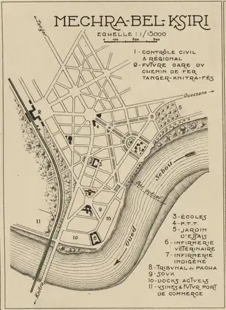 Plan topographique de Mechra-Bel-Ksiri (source : Gallica)
