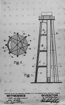Plan d'une tour en béton armé, breveté en 1907 par Henri de Miffonis