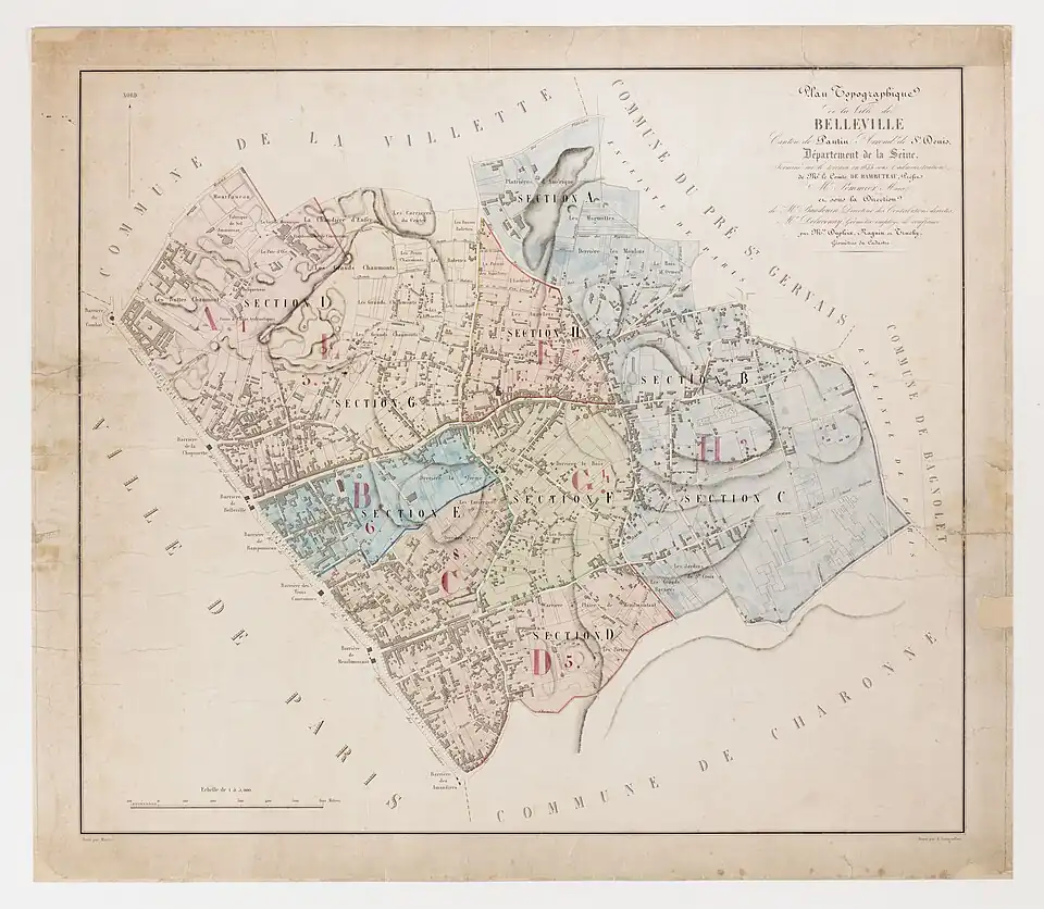 Plan de Belleville en 1845 - Archives nationales.