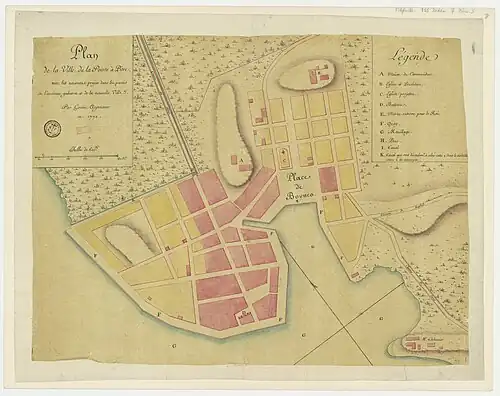 Plan de la ville de Pointe-à-Pitre, 1772, Gossec.