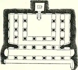 Plan de la grotte III orientée Nord, à Badami. Karnataka. Chalukya, daté 578.