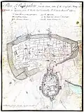 Lavis d'un plan de Bangalore avec les attaques portées par l'armée britannique.