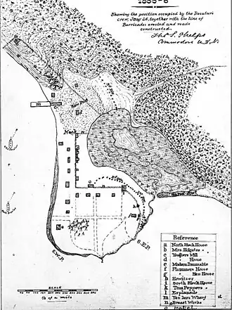 Plan militaire de la ville de Seattle en 1855, dessinnée dans le but de la bataille de Seattle