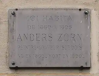 No 71 : plaque commémorative d'Anders Zorn.