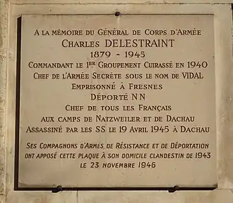 Plaque en hommage à Charles Delestraint au no&nbsp;35.