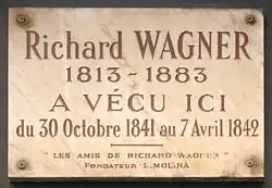 Plaque au no&nbsp;14 en hommage à Richard Wagner.