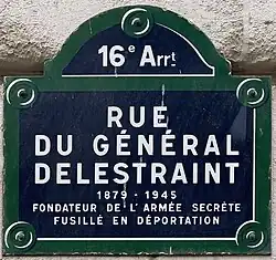 Plaque de la rue du Général-Delestraint (Paris).