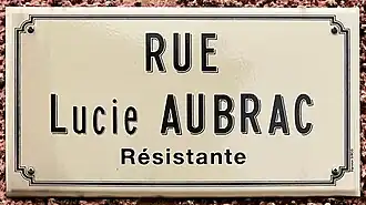 Plaque de la rue Lucie-Aubrac à Salornay-sur-Guye.