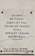 Plaque commémorative apposée sur la Chapelle de Nauroy