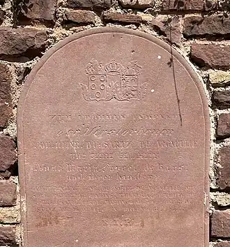 Plaque en mémoire de Jean-Henri du Sartz de Vigneulles et Anne-Marie Forget de Barst à Bickendorf