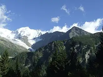 La pointe inférieure de Tricot, à gauche l'aiguille de Bionnassay