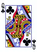 Dame de trèfle, portrait anglais, jeu de poker.