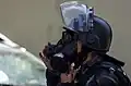 La police se prépare avant une  manifestation.