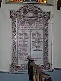 La plaque mémoriale aux morts dans l'église.