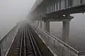 Embranchement entre voie routière et ferroviaire (partie roumaine du pont).