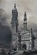Porche et clocher de Saint-Houardon (dessin de Félix Benoist).