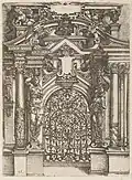 Portail avec caryatides, estampe (16e siècle, dernier quart)