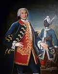 François Dagobert Jouvenet (1688-1756) : Portrait d'Antoine Barthélémy de Vire du Liron de Montivers, capitaine d'infanterie au service de la Compagnie des Indes. (huile sur toile, 1750).