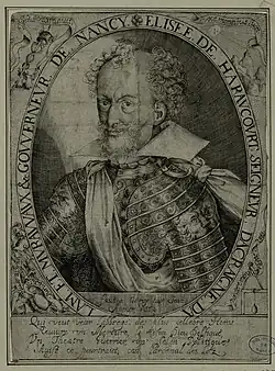 Élysée de Haraucourt selon une gravure d'Hanzelet.