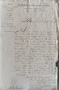 Lettre du 14 novembre 1820 du préfet de la Nièvre.