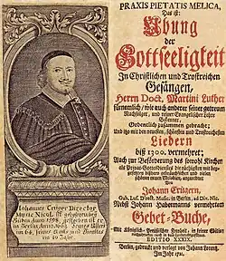 Praxis pietatis melica par Johann Crüger, un important hymnaire luthérien allemand du XVIIe siècle.