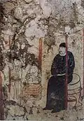 Peinture murale d'une tombe Khitane de la bannière d'Aohan, Mongolie-Intérieure représentant la préparation de boissons