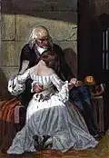 Jeune fille consolant son vieux père emprisonné.