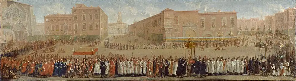 Jean II Michel, peintre officiel des capitouls, La Procession des Corps Saints sortant de la cathédrale Saint-Étienne, 1700, musée des Augustins, Toulouse.
