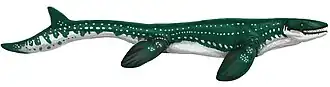 Reconstitution en vue latérale d'un reptile marin de couleur verte sur fond blanc.