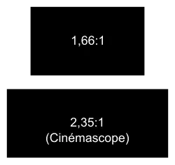 Le cadre 1,66:1, large de 1,66 pour 1 de hauteur ; le cadre Cinémascope, 2,35 de large pour 1 de hauteur