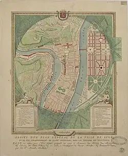 Projet d'un plan général de la Ville de Lyon et de son agrandissement, dans les terrains des Brotteaux par Morand (1764)