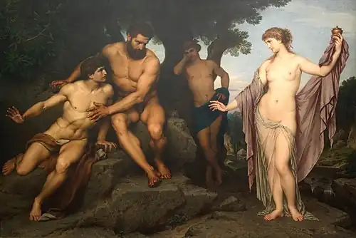 Prométhée et Épiméthée devant Pandore, Hermann Julius Schlösser, 1878, Alte Nationalgalerie.