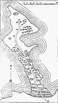 Plan de l'éperon barré de Castel-Meur (dessin de Paul du Châtellier).