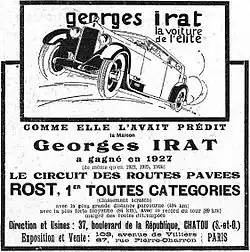 Publicité Georges Irat de 1927.