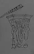 Croquis à peine esquissé en quelques traits noirs sur papier foncé.