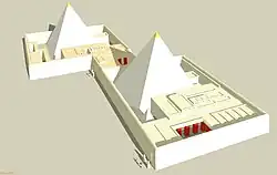Restitution des pyramides de Neith et d'Ipout II situées au nord et au nord-ouest de la pyramide du roi
