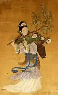 L'immortelle Magu&nbsp;(en), déesse de la longévité. 18e s. Peinture sur soie, H 142 cm. Musée national de Varsovie