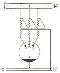 Circuit triphasé avec trois anodes.
