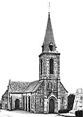 Quelneuc ː l'église paroissiale Saint-Nicolas vers 1930 (carte postale).