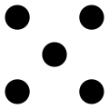 Points disposés en quinconce sur la face « 5 » d'un dé.